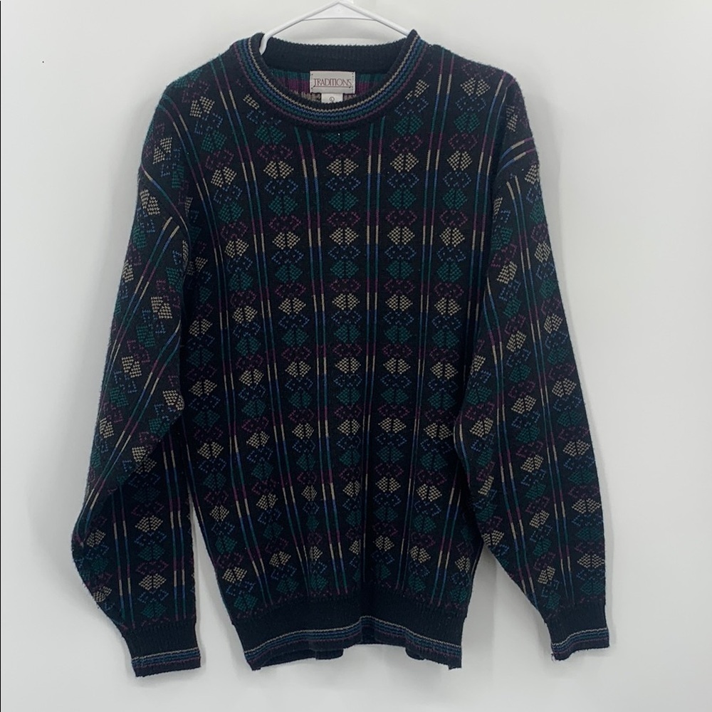 Vintage Traditions Knit Geometric Grandpa Crewneck Sweater Men’s Size Large